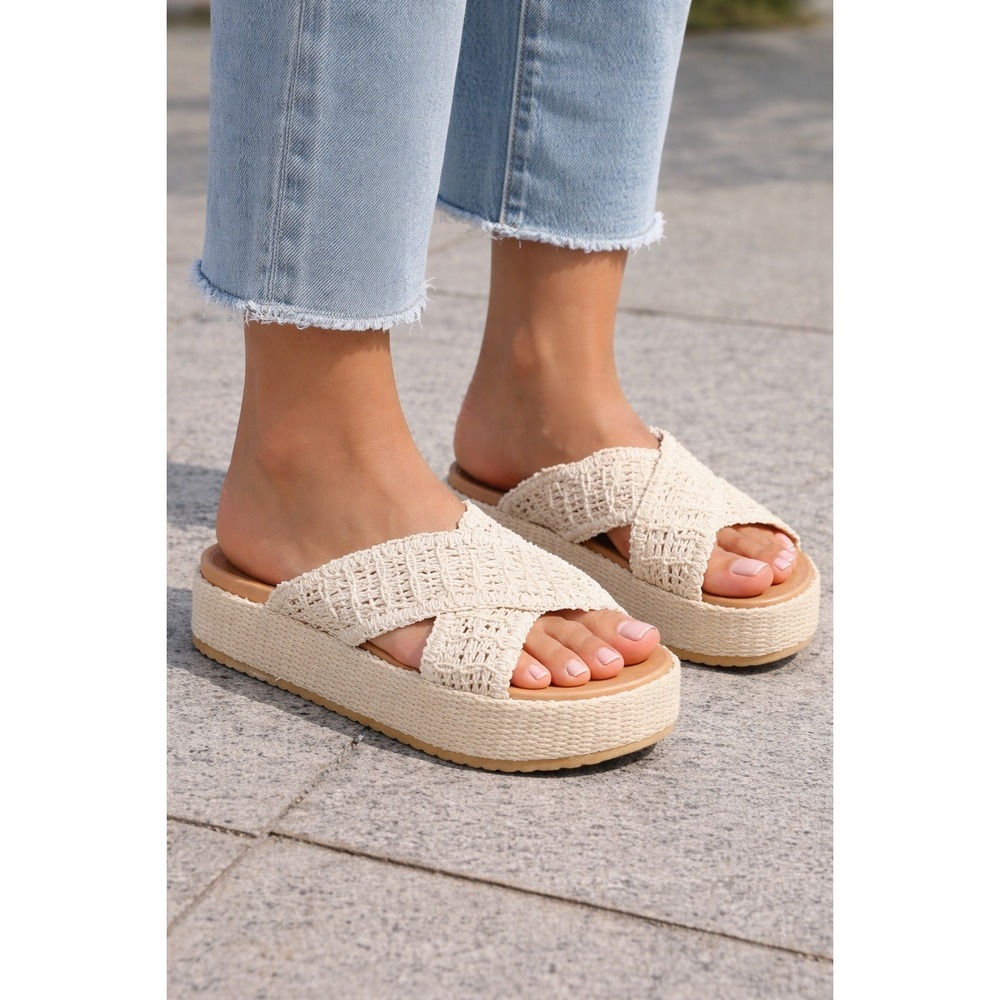 DV by Dolce Vita Natural Crochet Platform Slide Sandals